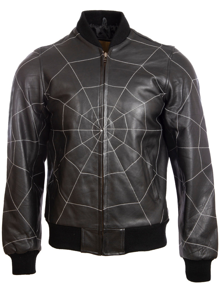 Aviatrix Herren Echt leder Web Design Mode Bomber Jacke (4FZ5) - schwarz/weiß Stich