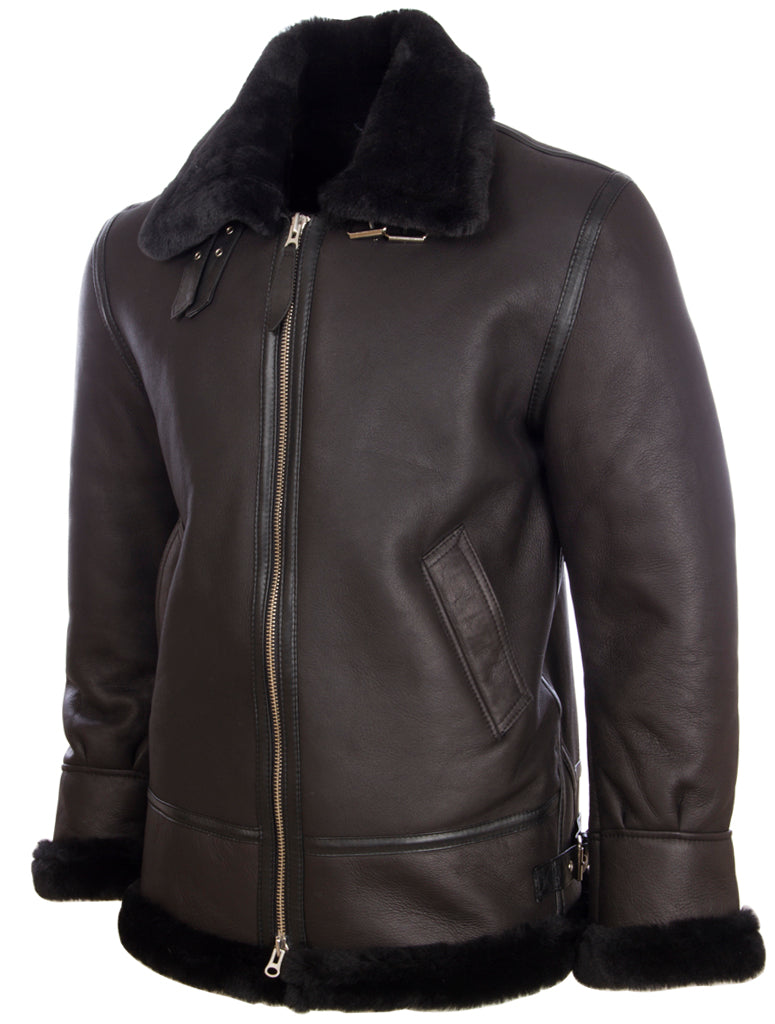 Giacca pilota Aviator Aviatrix Real Leather Shearling Classic (JEE2) - Pelliccia Nera/Nera
