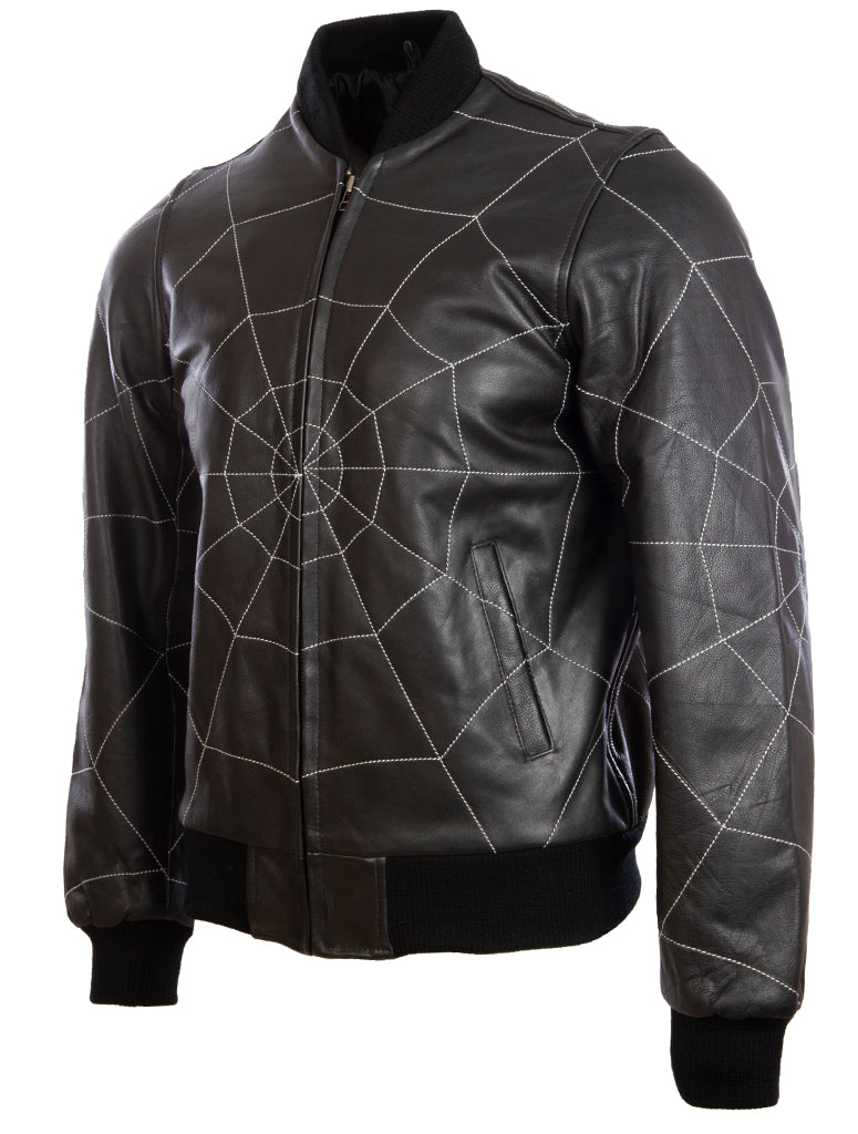 Aviatrix Herren Echt leder Web Design Mode Bomber Jacke (4FZ5) - schwarz/weiß Stich