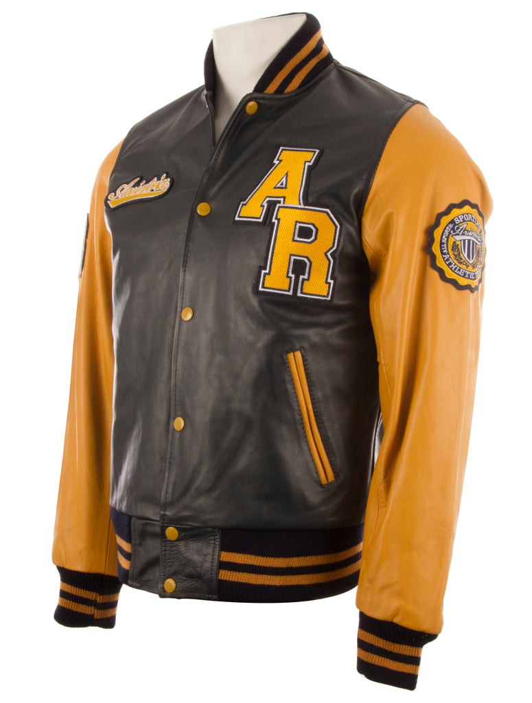 Aviatrix Men’s Real Cow Hide Leather Varsity Patch Bomber Jacket (VZH7)