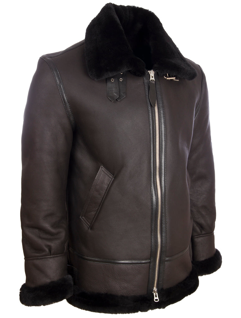Giacca pilota Aviator Aviatrix Real Leather Shearling Classic (JEE2) - Pelliccia Nera/Nera