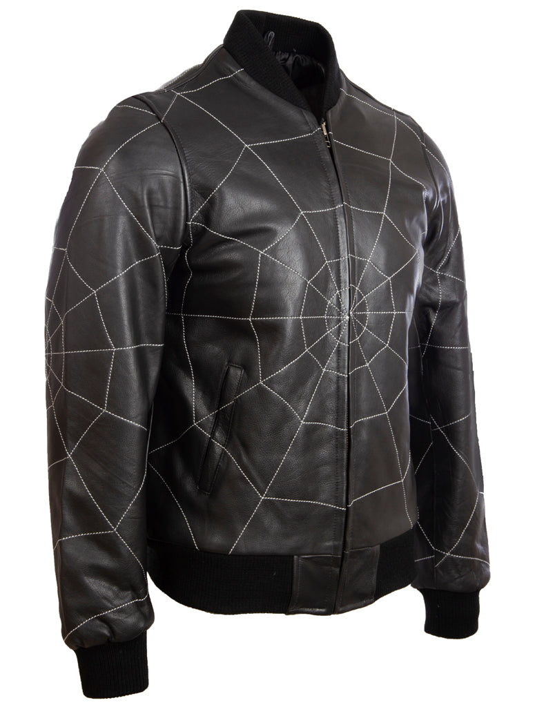 Aviatrix Herren Echt leder Web Design Mode Bomber Jacke (4FZ5) - schwarz/weiß Stich