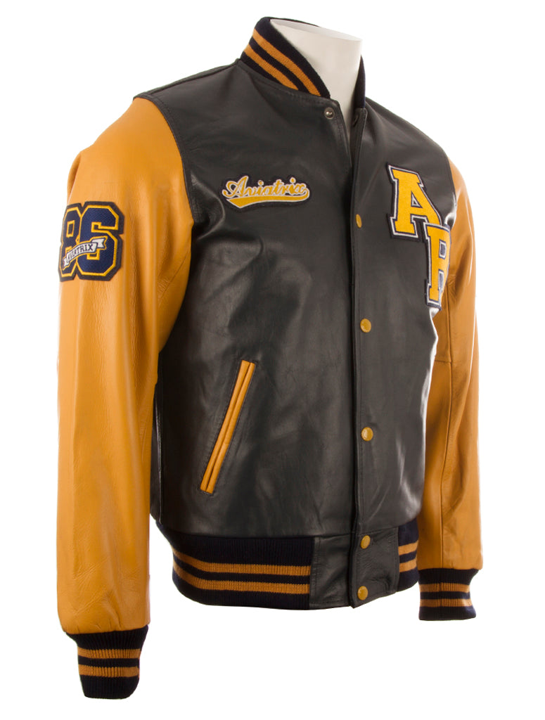 Aviatrix Men’s Real Cow Hide Leather Varsity Patch Bomber Jacket (VZH7)
