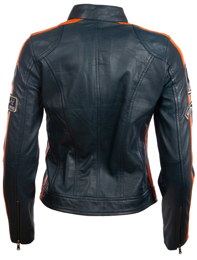 Veste biker fashion biker patch (QOOC) Super-Soft Real Leather Band Band Pour Femmes Aviatrix - Navy Blue