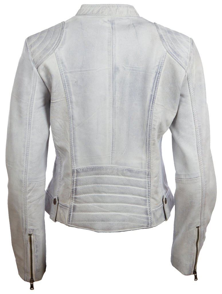 Giacca biker a moda corta in vera pelle da donna Aviatrix (FPHE) - Dirty White