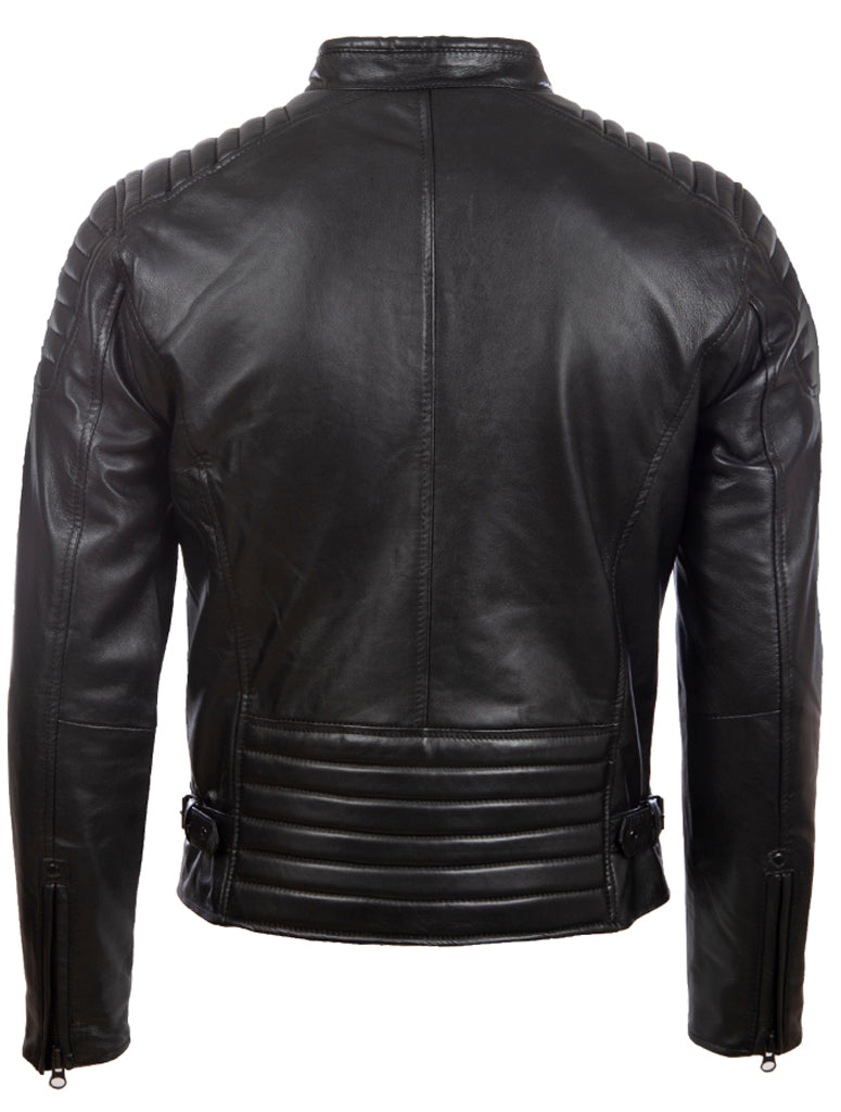 Aviatrix Chaqueta de motociclista de cuero real para hombre con detalles en los hombros acolchados (T86N)