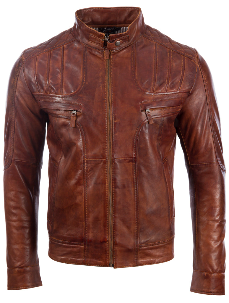 Aviatrix Men's Real Leather Vintage Look Fashion Biker Jacket (D4EN) - Nevada Timber