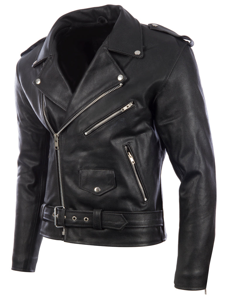 Aviatrix Men's Belted Biker Jacket in Real Cow Leather Leather (N2KG) - Black CM