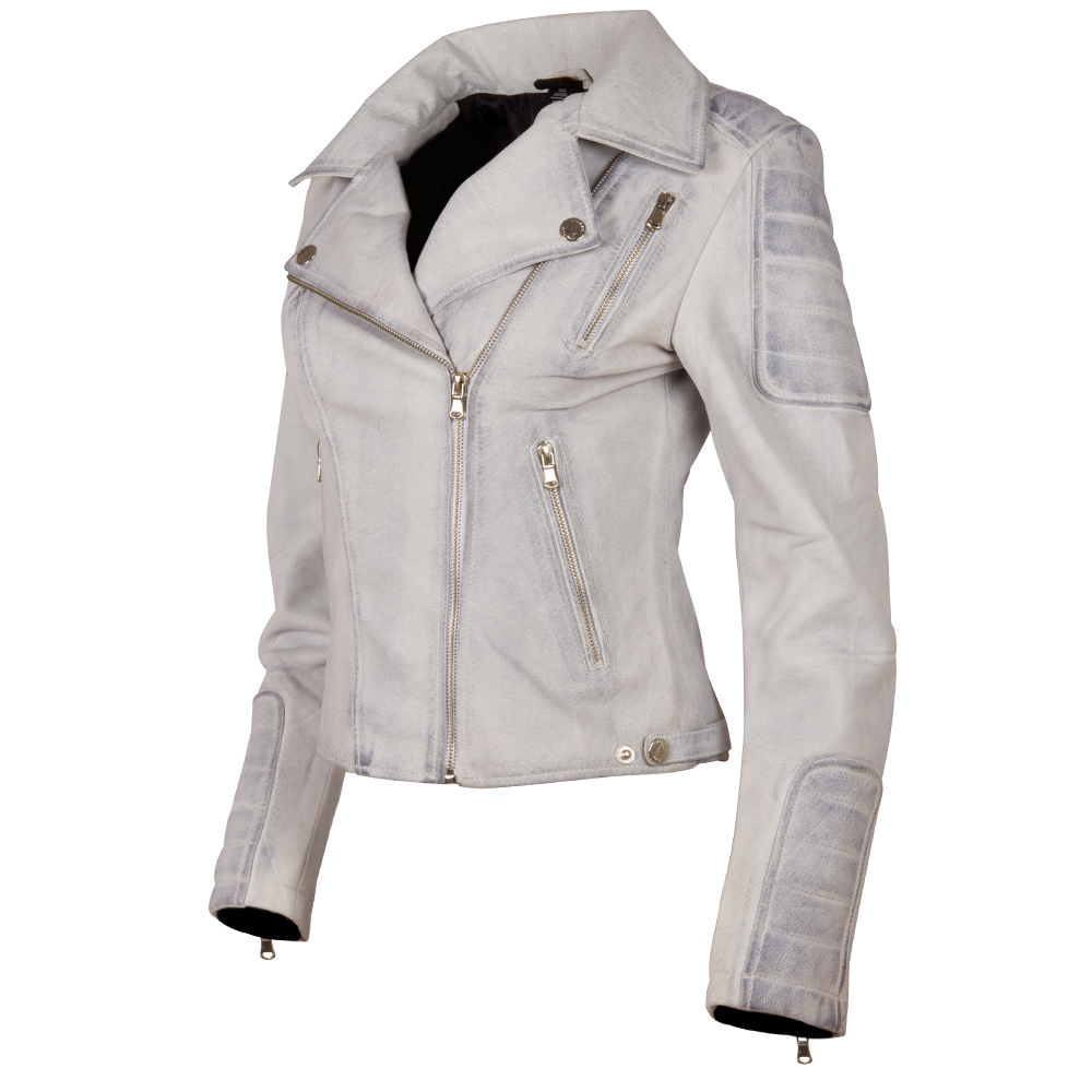 Aviatrix Women's Real Leather Fitted Fashion Jacket (K014) - Dirty White