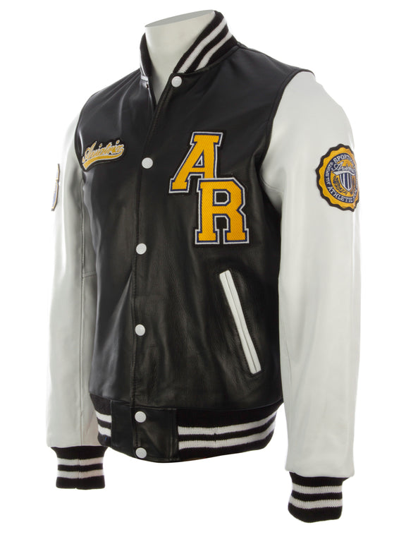 Aviatrix Men's Real Cow Hide Leather Varsity Patch Bomber
