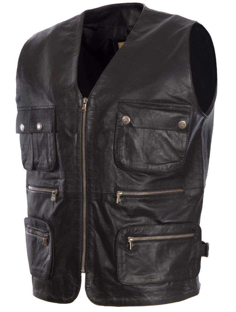 Aviatrix Men's Real Leather Fishing Travel Outdoor Hunting Waistcoat (TJUP) - Black Sheep Leather