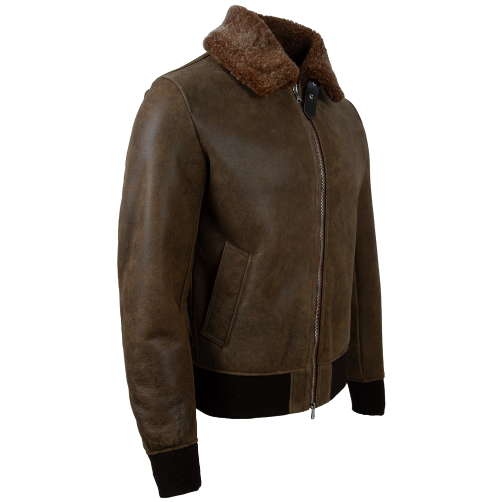 FE79 Men's Shearling Bomber Jacket - Brown/Arctic Gold Fur