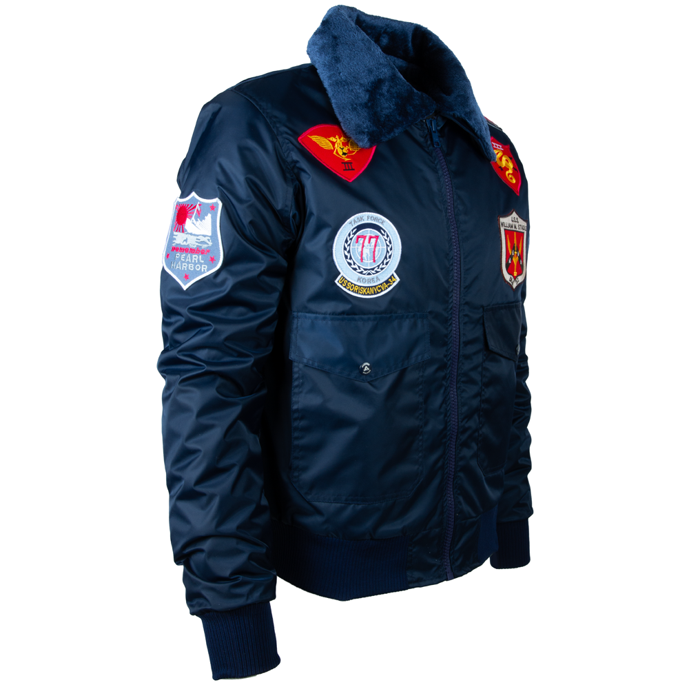 Aviatrix Mens Aviator Pilot Flight Bomber Fashion Patch Badges Fur Jacket	(Y2Y9)