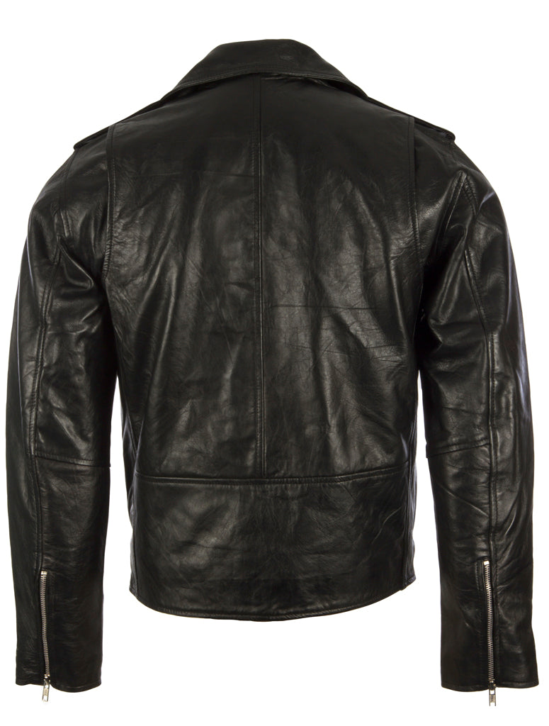 Aviatrix Men's Belted Biker Jacket in Real Sheepskin Leather (N2KG) - Black SH