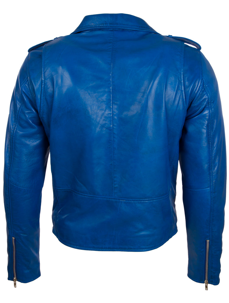Aviatrix Men's Belted Biker Jacket Real Sheepskin Leather (N2KG) - Electric Blue