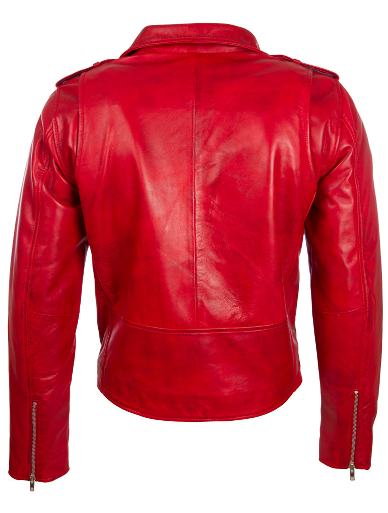 Aviatrix Men's Belted Biker Jacket Real Sheepskin Leather (N2KG) - Red