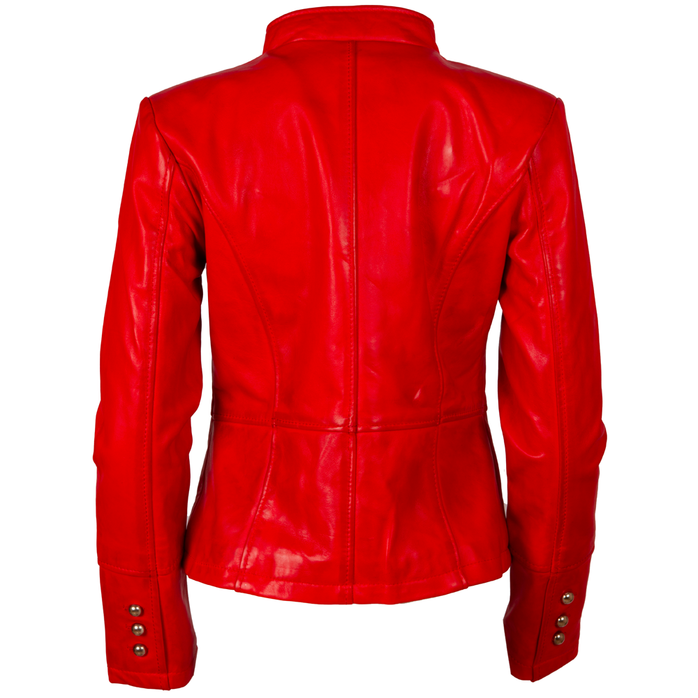 Aviatrix Women’s Real Leather Military Parade Jacket with Decorative Buttons (T5J4) - Red
