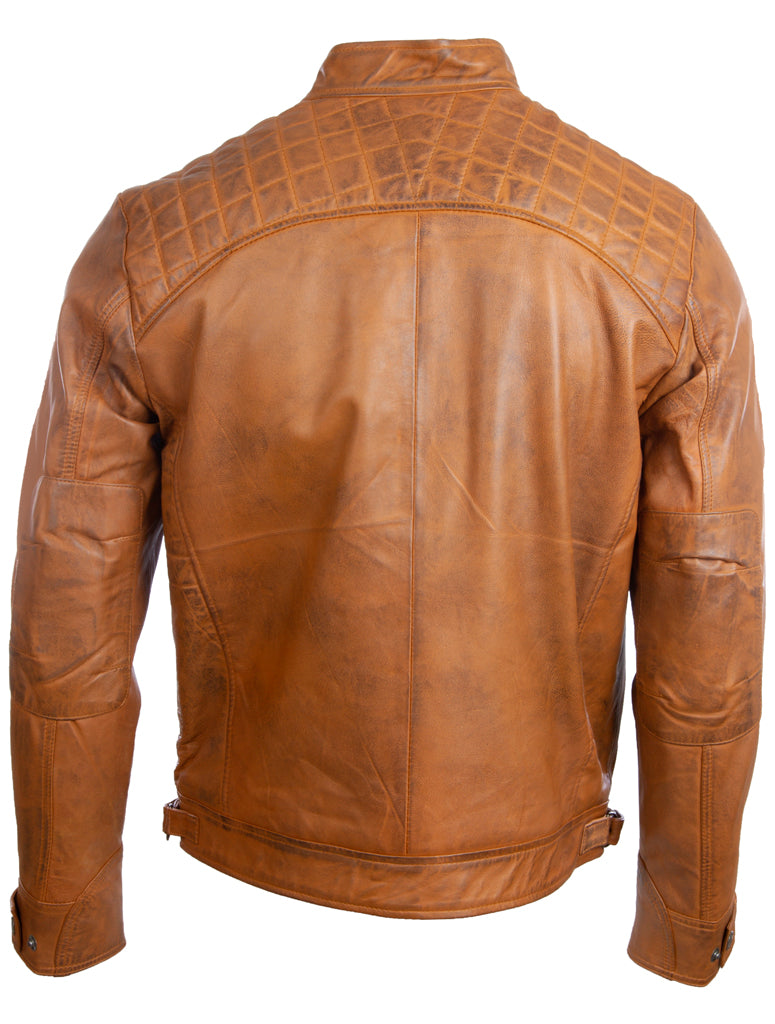 Aviatrix Men's Real Leather Crosshatch Shoulder Detail Fashion Jacket (44T9) - Tan