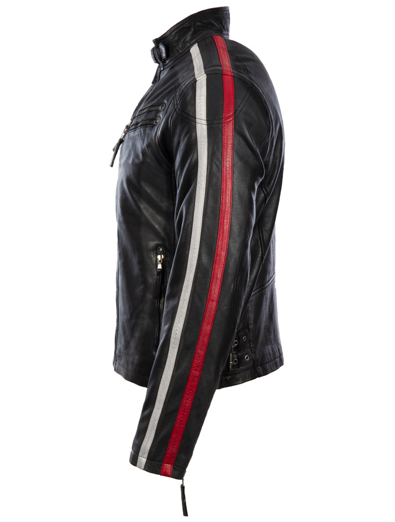 Aviatrix Men's Real Leather Biker Racing Fashion Jacket (KPTW) - Black