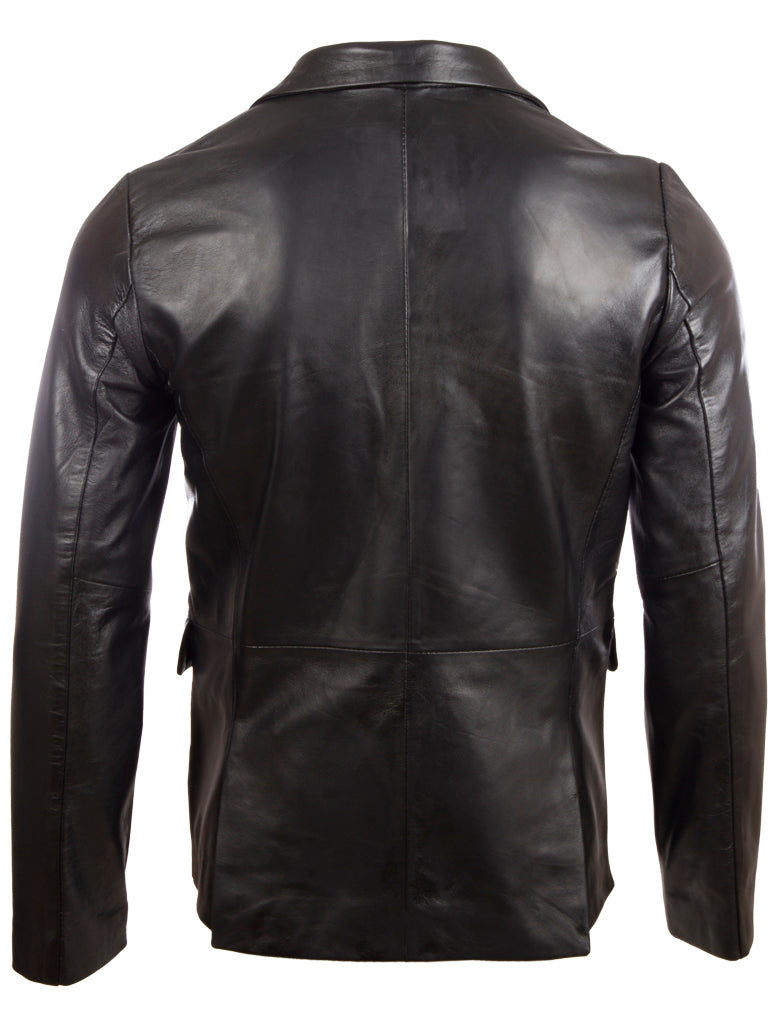 Aviatrix Men's Real Leather 2 Button Fitted Blazer Sports Jacket (EAQQ) - Black