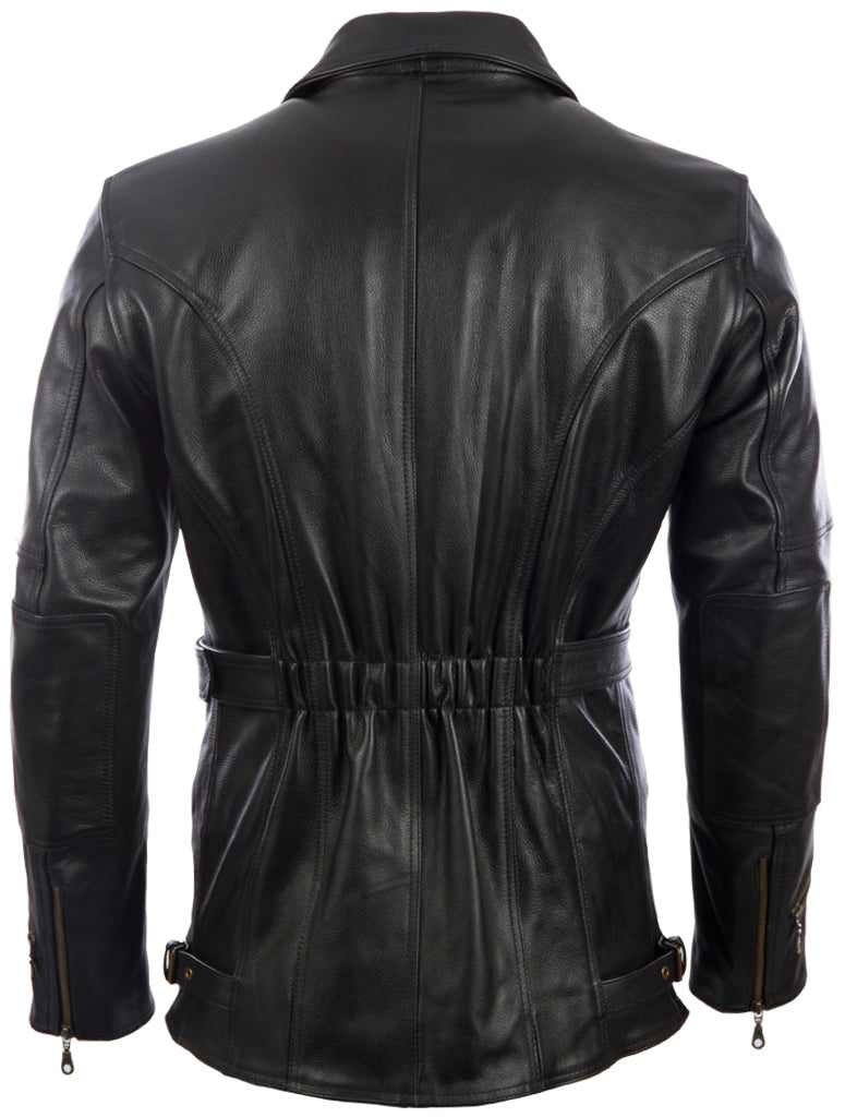 Aviatrix Men's Real Cow Hide Leather Belted Motorbike Coat with Removable Body Armour (PT9R) - Black CM