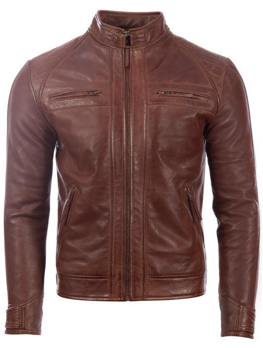 Aviatrix Men's Real Leather Crosshatch Shoulder Detail Fashion Jacket (44T9) - Cocoa