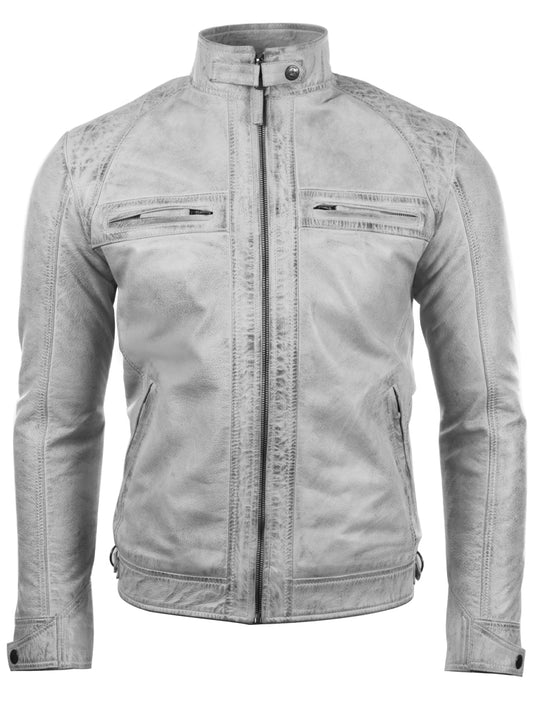 44T9 Men's Biker Jacket - Dirty White