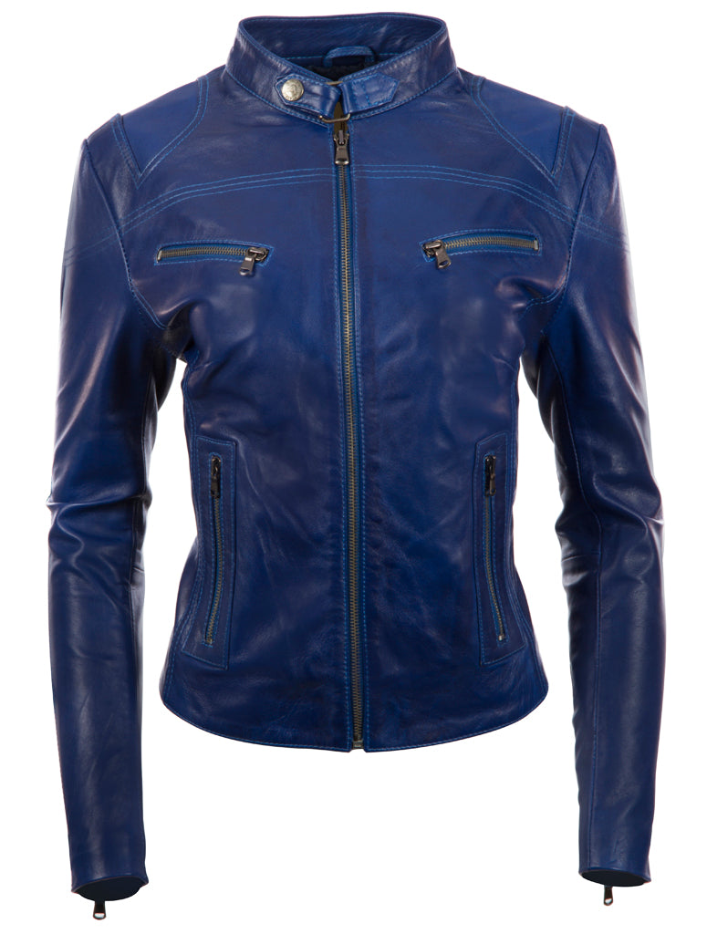 AVIATRIX Women's Super-Soft Real Leather Fitted Fashion Jacket (CRD9) - Blue
