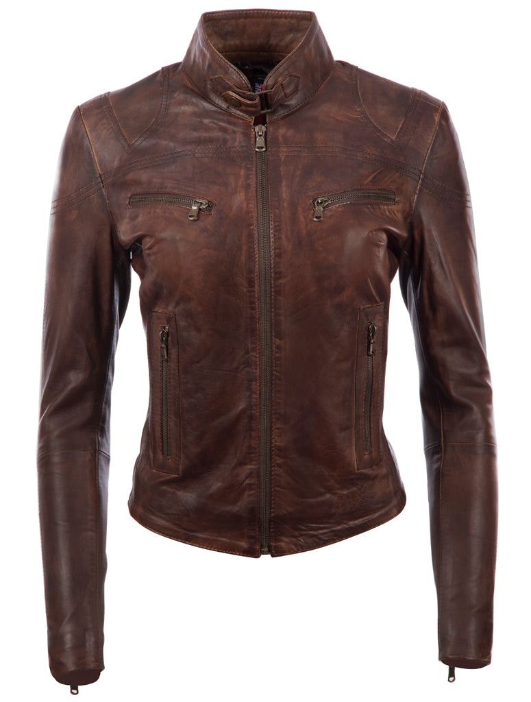 AVIATRIX Women's Super-Soft Real Leather Fitted Fashion Jacket (CRD9) - Nevada Brown