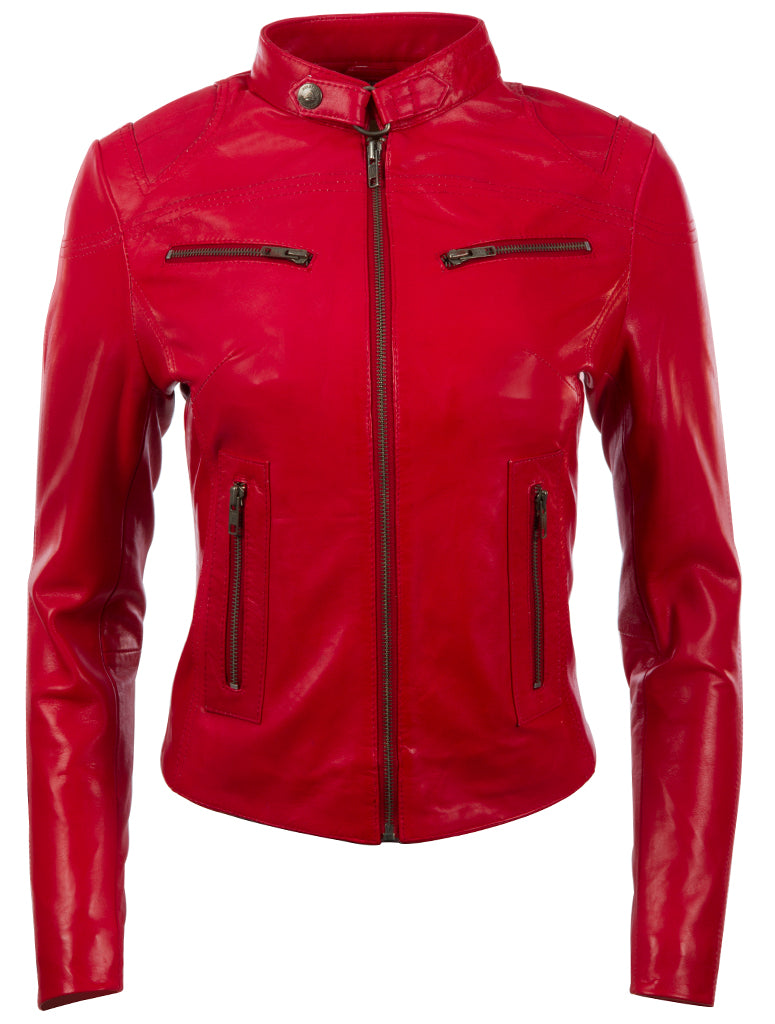 AVIATRIX Women's Super-Soft Real Leather Fitted Fashion Jacket (CRD9) - Red