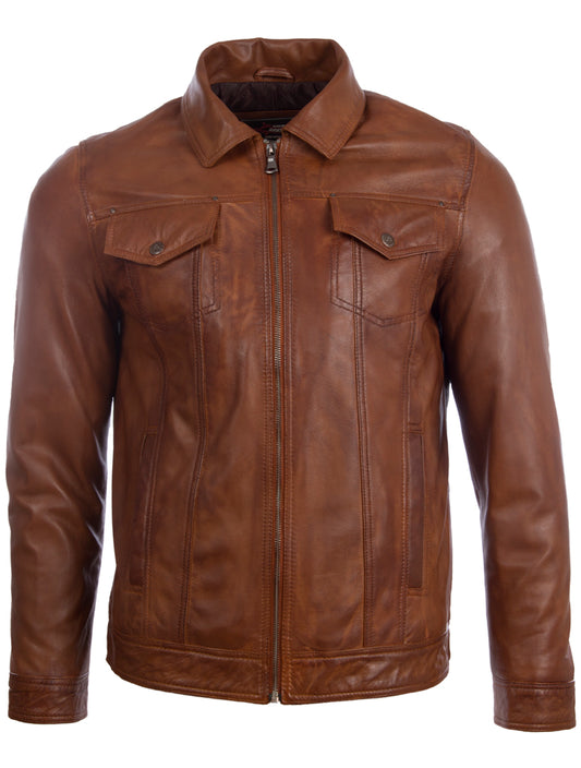 Aviatrix Men's Super-soft Real Leather Classic Harrington Fashion Jacket (AGQ5) - Nevada Timber