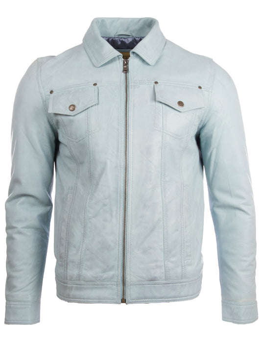 AGQ5 Men's Trucker Harrington Jacket - Sky Blue