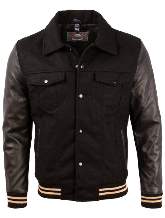 Aviatrix Men's Real Leather and Wool Varsity Bomber Fashion Jacket (V3CS)