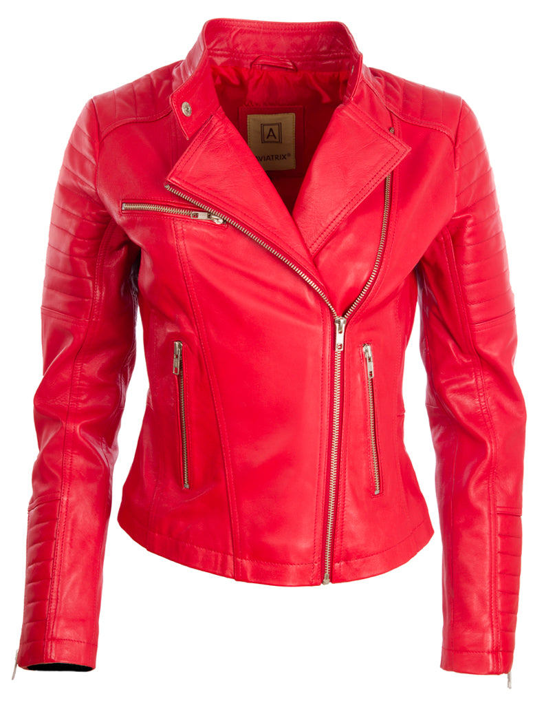 Aviatrix Women's Real Leather Modern Fashion Jacket (X5QE) - Red