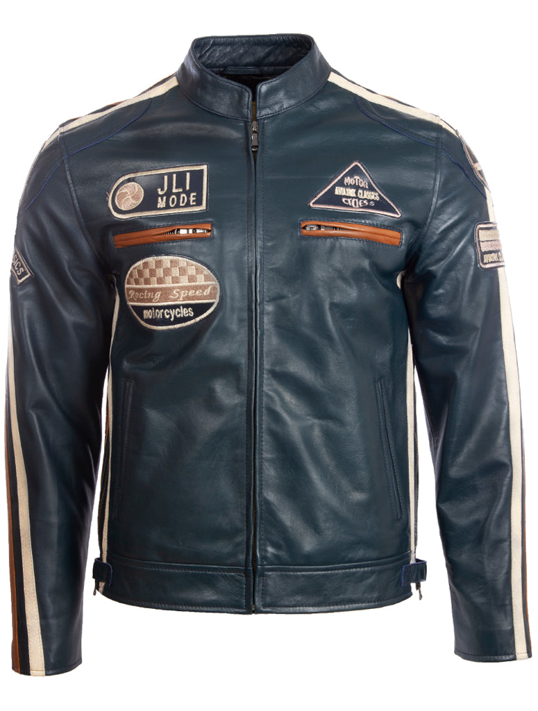 CXUS Men's Racing Biker Jacket - Navy Blue