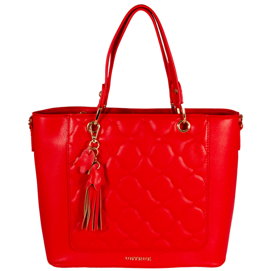 UNTRUE Women’s Stylish Charm Design Tote Top-Handle Handbag Vegan Leather (E7FW) - Red