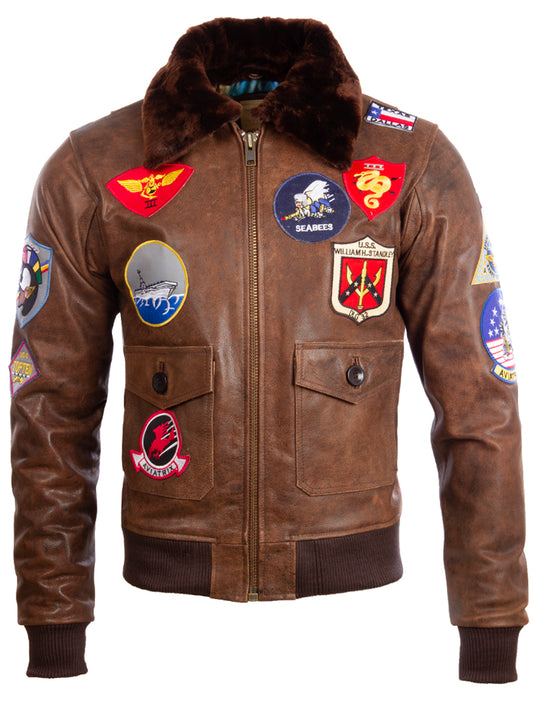 Aviatrix Chaqueta con parche de bombardero de piloto vintage de cuero real para hombre (5I0N)