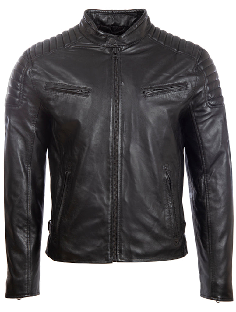 Aviatrix Men's Real Leather Biker Jacket Shoulder Detailing (T86N)