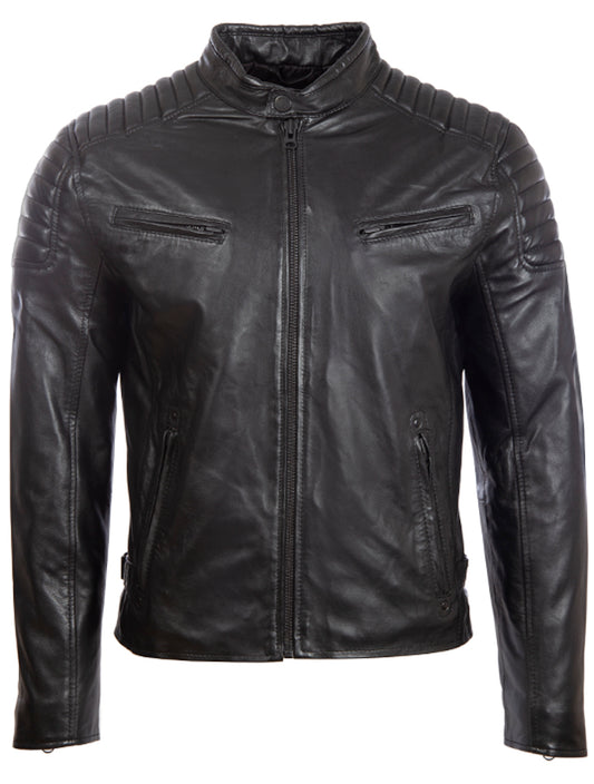 Veste biker en cuir réel pour homme Aviatrix avec détails capitonnés épaule (T86N)