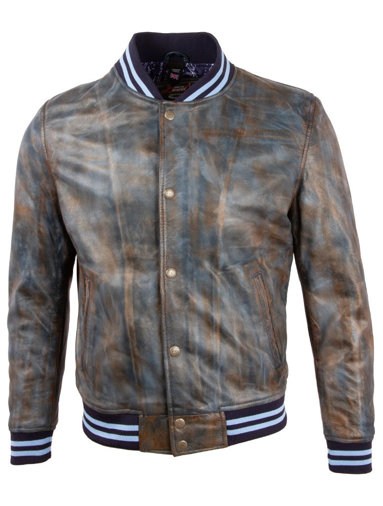 Aviatrix Men's Real Leather Varsity Bomber Antique Look Fashion Jacket (U0D8)