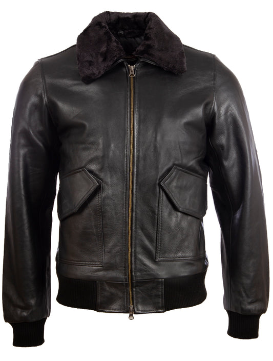 Aviatrix Men's Real Leather Cowhide Pilot Aviator Fashion Bomber Jacket (6KT4) - Black