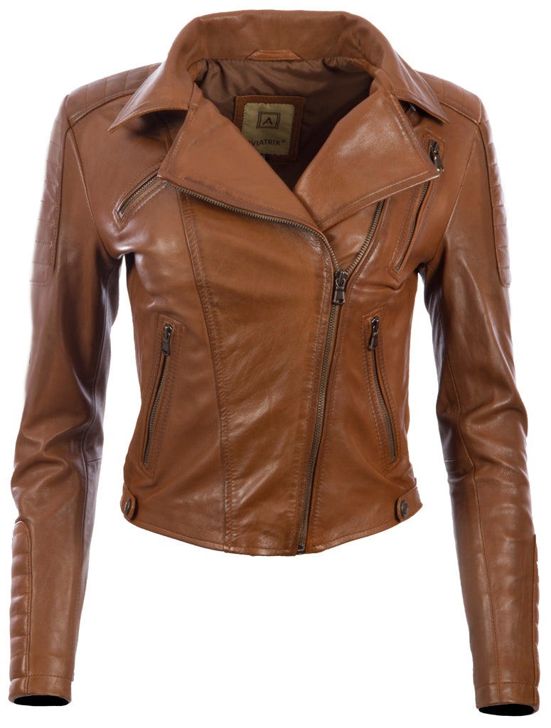 Aviatrix Women's Real Leather Fitted Fashion Jacket (K014) - Timber