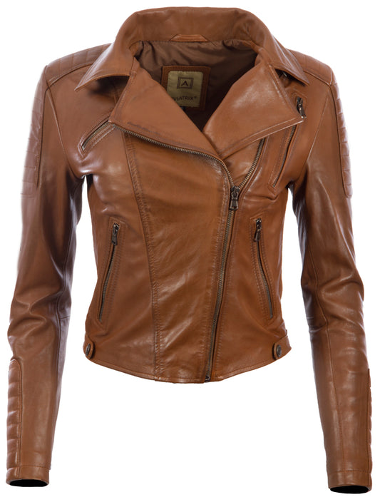 Aviatrix Women's Real Leather Fitted Fashion Jacket (K014) - Timber