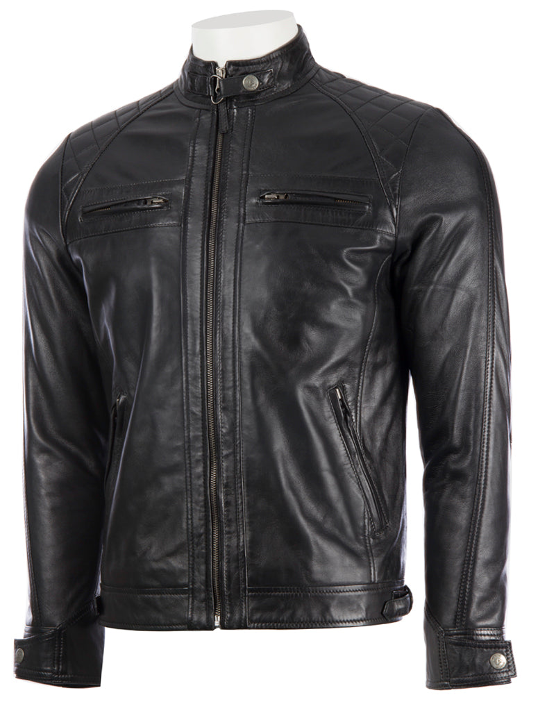 Aviatrix Men's Real Leather Crosshatch Shoulder Detail Fashion Jacket (44T9) - Black