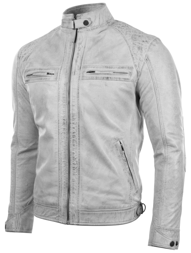 Aviatrix Men's Real Leather Crosshatch Shoulder Detail Fashion Jacket (44T9) - Dirty White