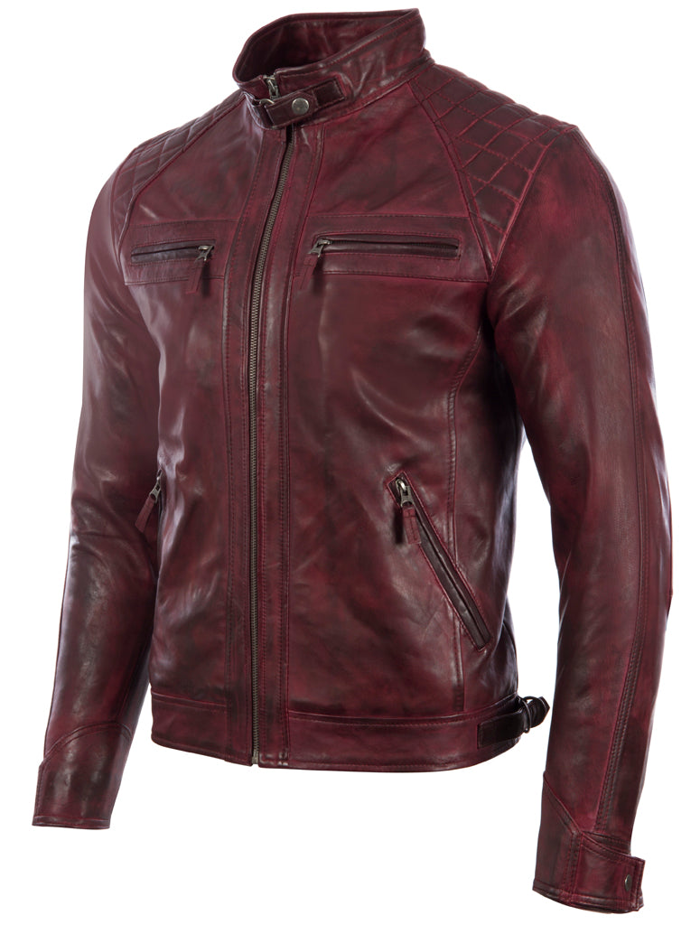 Aviatrix Men's Real Leather Crosshatch Shoulder Detail Fashion Jacket (44T9) - Pepsi