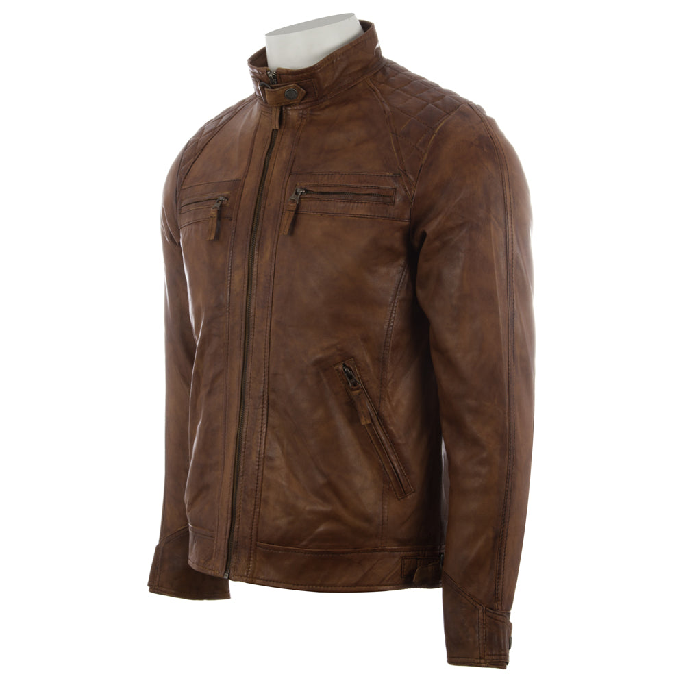 Aviatrix Men's Real Leather Crosshatch Shoulder Detail Fashion Jacket (44T9) - Nevada Timber