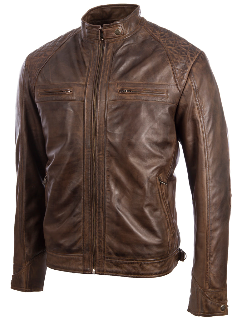 Aviatrix Men's Real Leather Crosshatch Shoulder Detail Fashion Jacket (44T9) - Nevada Brown