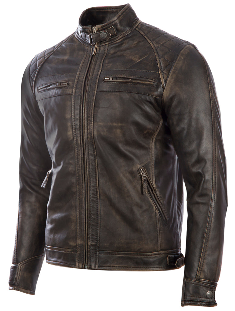 Aviatrix Men's Real Leather Crosshatch Shoulder Detail Fashion Jacket (44T9) - Vegas