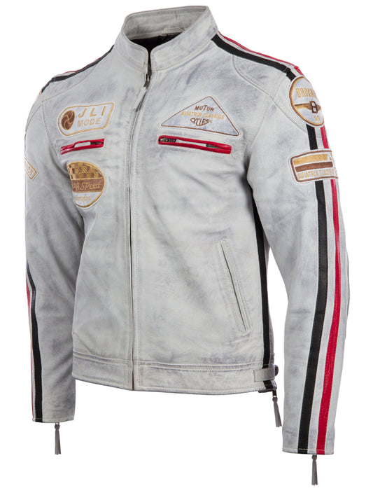 CXUS Men's Racing Biker Jacket - Dirty White